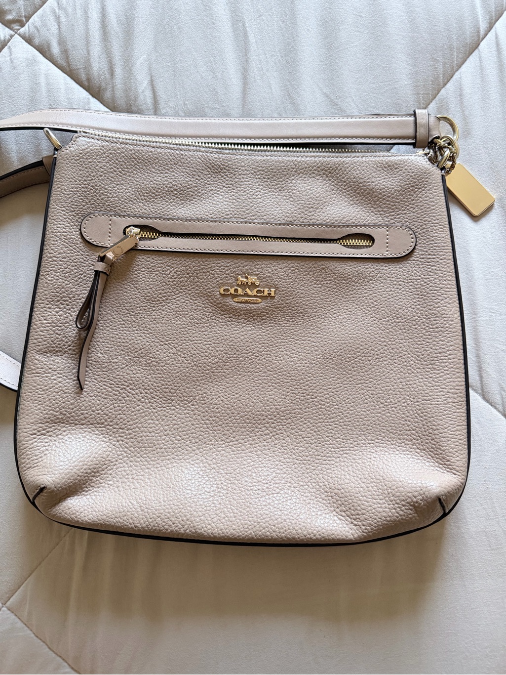 Coach Pebbled Leather Crossbody In Light Taupe With Gold Hardware